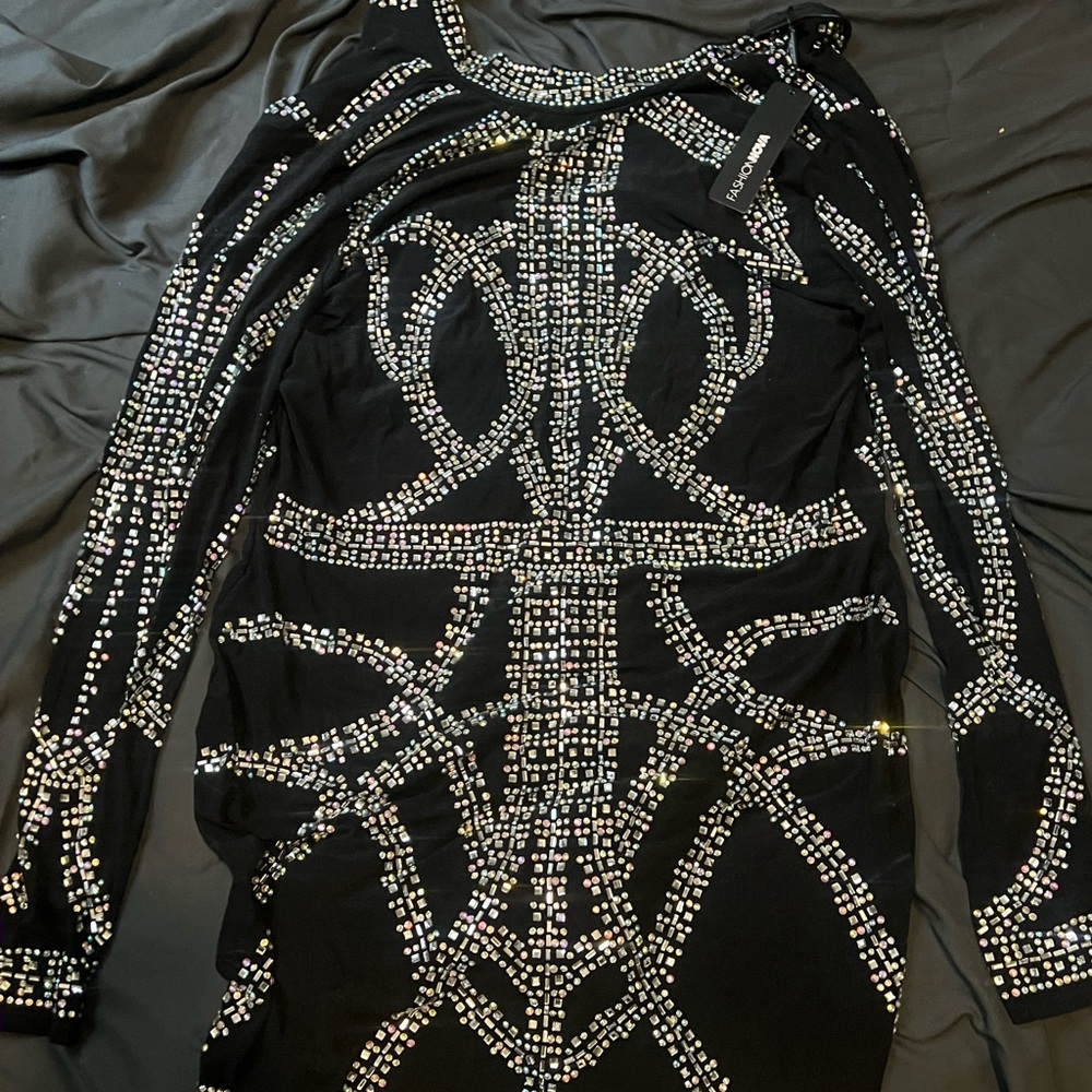 Fashion Nova Black and Silver Embellished Bodycon Dress